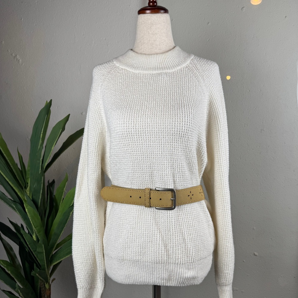 Vintage Y2K Festival Indie Laser Cut Belt Women Large Tan Manmade Leather